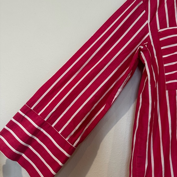 Piombo Women’s Button Up Blouse Size Medium Pink White Stripe 100% Cotton - Picture 2 of 4